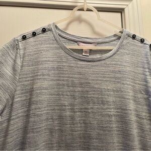 Liz Claiborne Women’s XXL Short Sleeved Lt. Blue & White Slub Knit Top, EUC